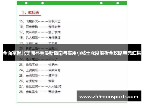 全面掌握北美洲杯赛最新指南与实用小贴士深度解析全攻略宝典汇集